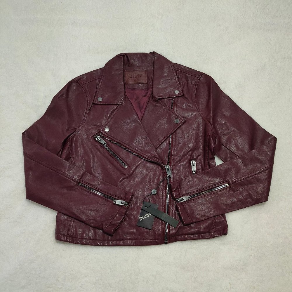 Blank NYC Womens Oxblood Medium Faux Leather Jacket